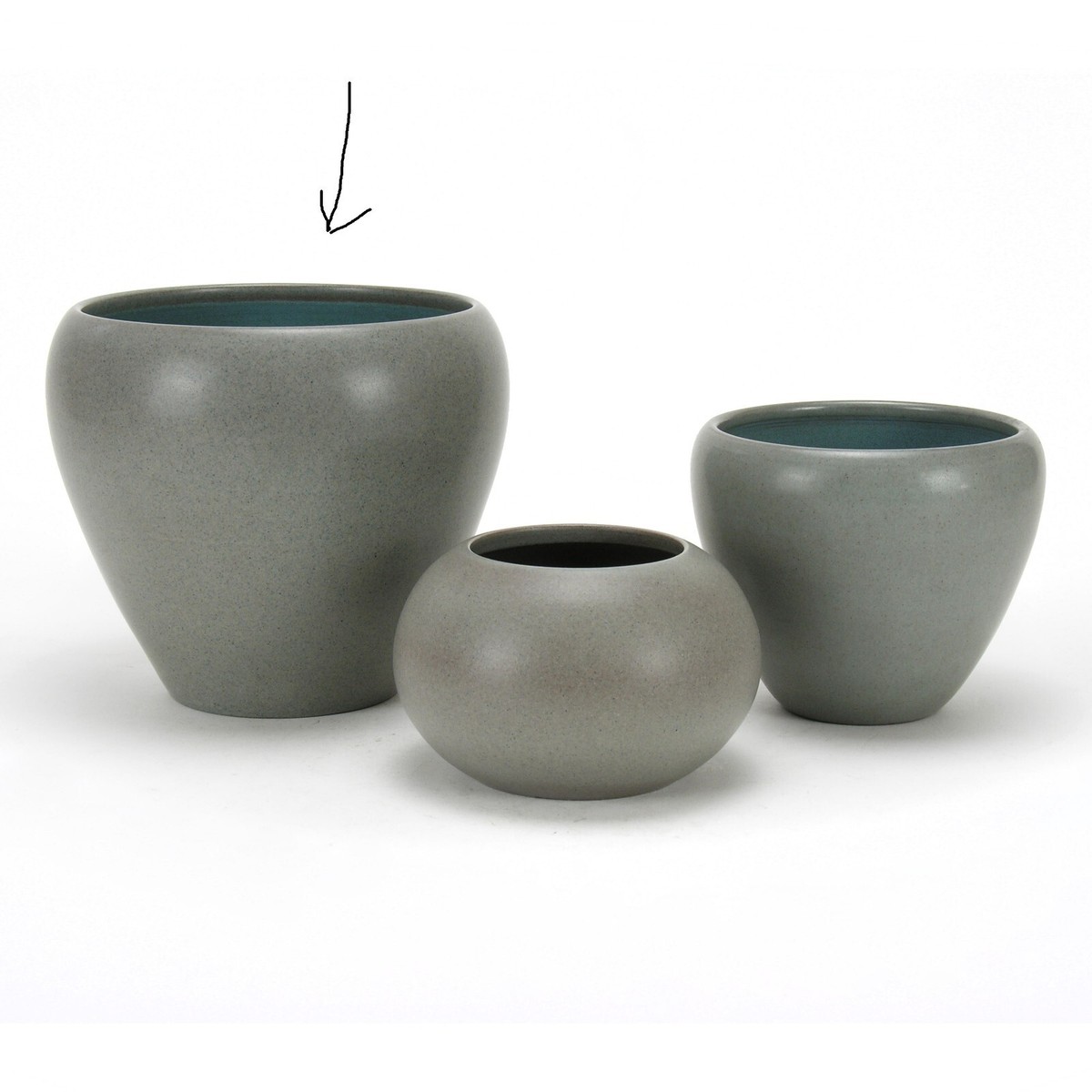 Gray Wide Bowl with Blue Interior by Marblehead Pottery Gray Wide Bowl with Blue Interior by Marblehead Pottery