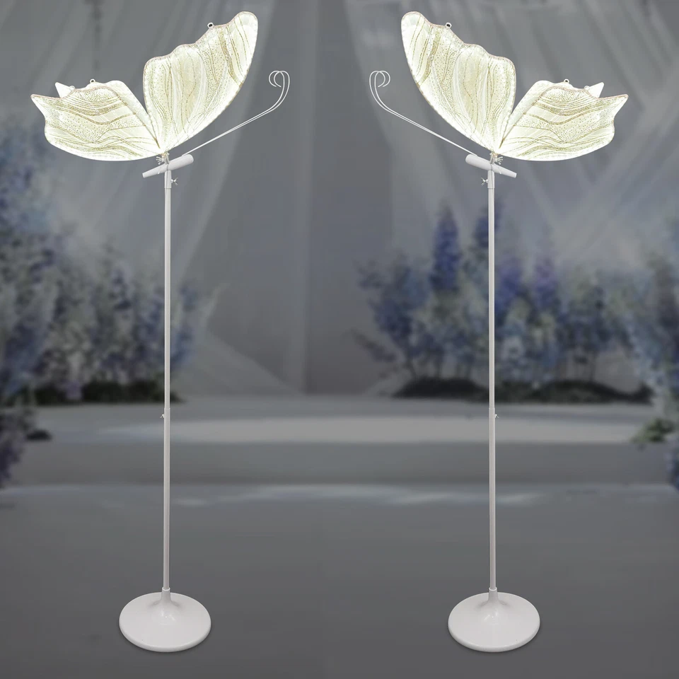 Luces de boda mariposa de hierro y plástico y gasa 2 piezas 110 V 7,5-70,1 pulgadas doradas y blancas Foto 3 de 4