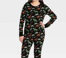 Womens Halloween 2 Piece Pajamas Set Long Johns Skeleton XL Top Pants Black 