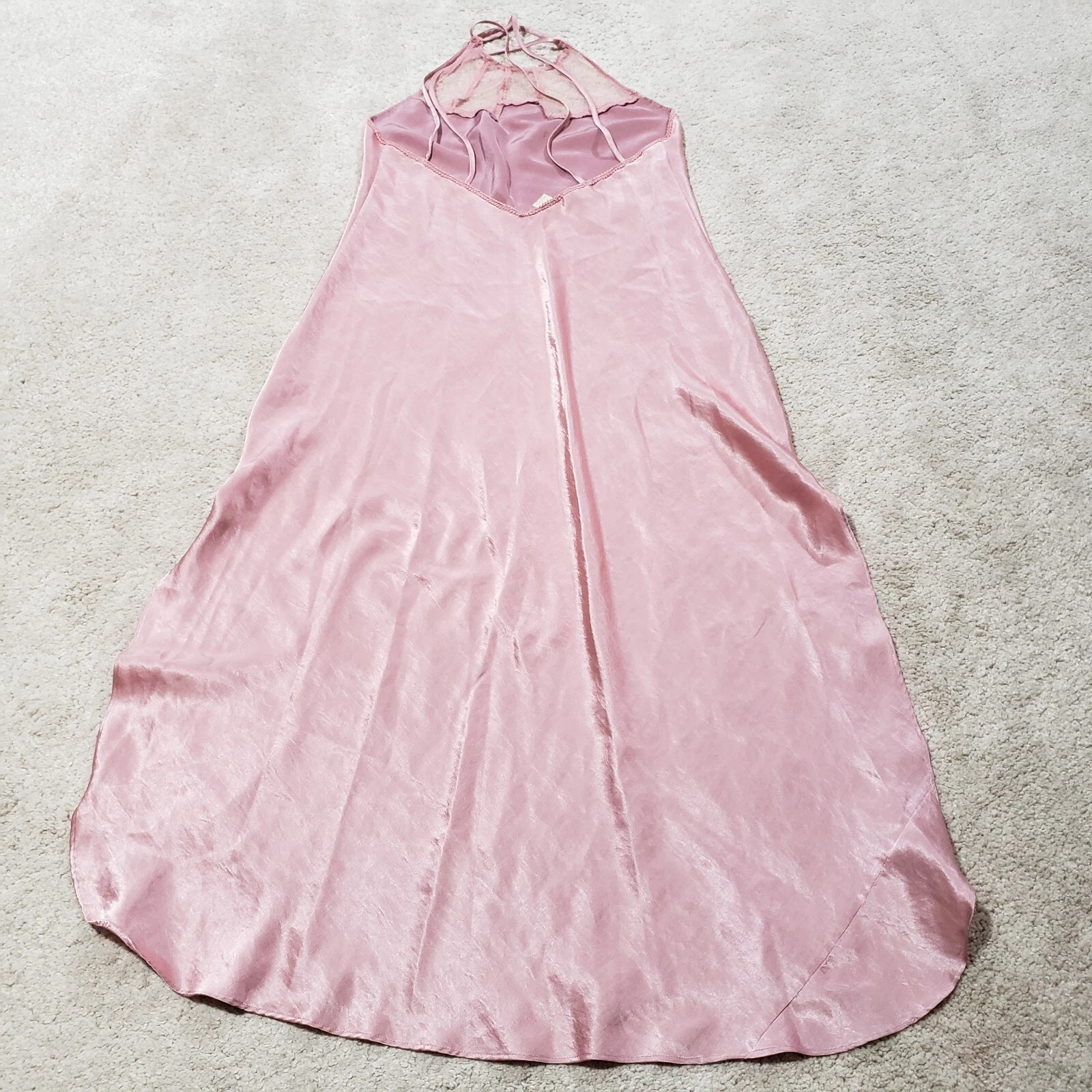 UNDERCOVER Maxi pigiama vintage Victoria's Secret abito donna M rosa raso maglia etichetta oro anni 90