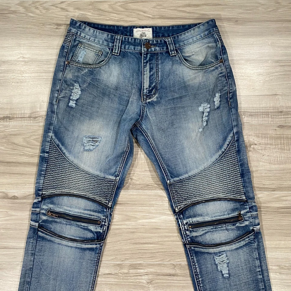 Pantalones de mezclilla Smoke Rise para hombre 36x32 azul ajustados ropa de calle con paneles grunge Y2K Foto 2 de 4