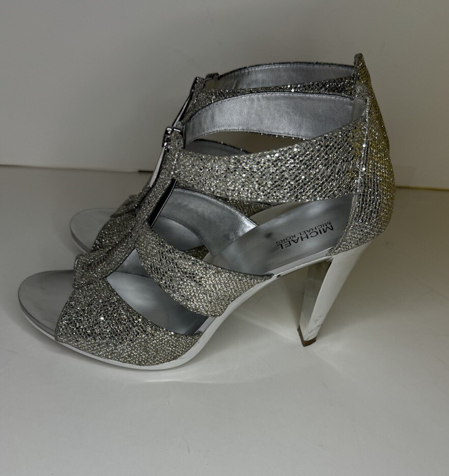 MICHEAL KORS ヒール Michael Kors $110 Pippa Gingham Sandals Mid Heels Optic