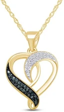0.01 Ctw Real Diamond Heart Pendant Necklace 14K Yellow Gold Plated Sterling 18"