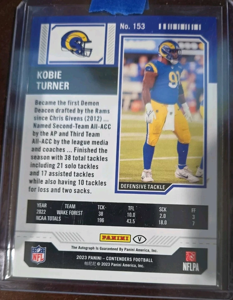 2023 Panini Contenders Kobie Turner RC Auto /149 Playoff Ticket (Rare) SP RAMS ☆ - Image 2 of 4