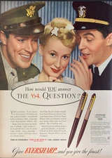 Vintage 1943 Eversharp Pens Pretty Woman W/ Uniform Men Print Ad Advertisement 