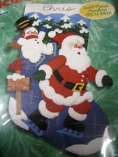 Bucilla Felt Christmas Stocking KIT,FROSTY LAKE,Santa, Skate, Snowman,84250,18"