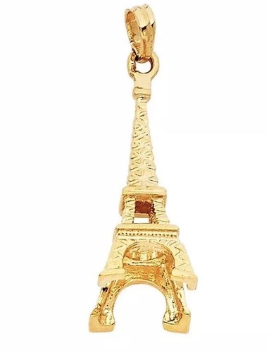 GOLd 14k Eiffel Tower Paris France Pendant Charm necklace solid gift 3D 1.20” - Picture 4 of 12
