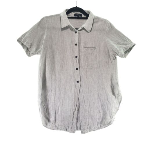 M Theory Linen Viscose Rayon Blend Short Sleeve Button Down Shirt Women's  - Afbeelding 1 van 11