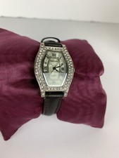 cote d' Azur Watch Rhinestones Black Leather Band Dress New Battery