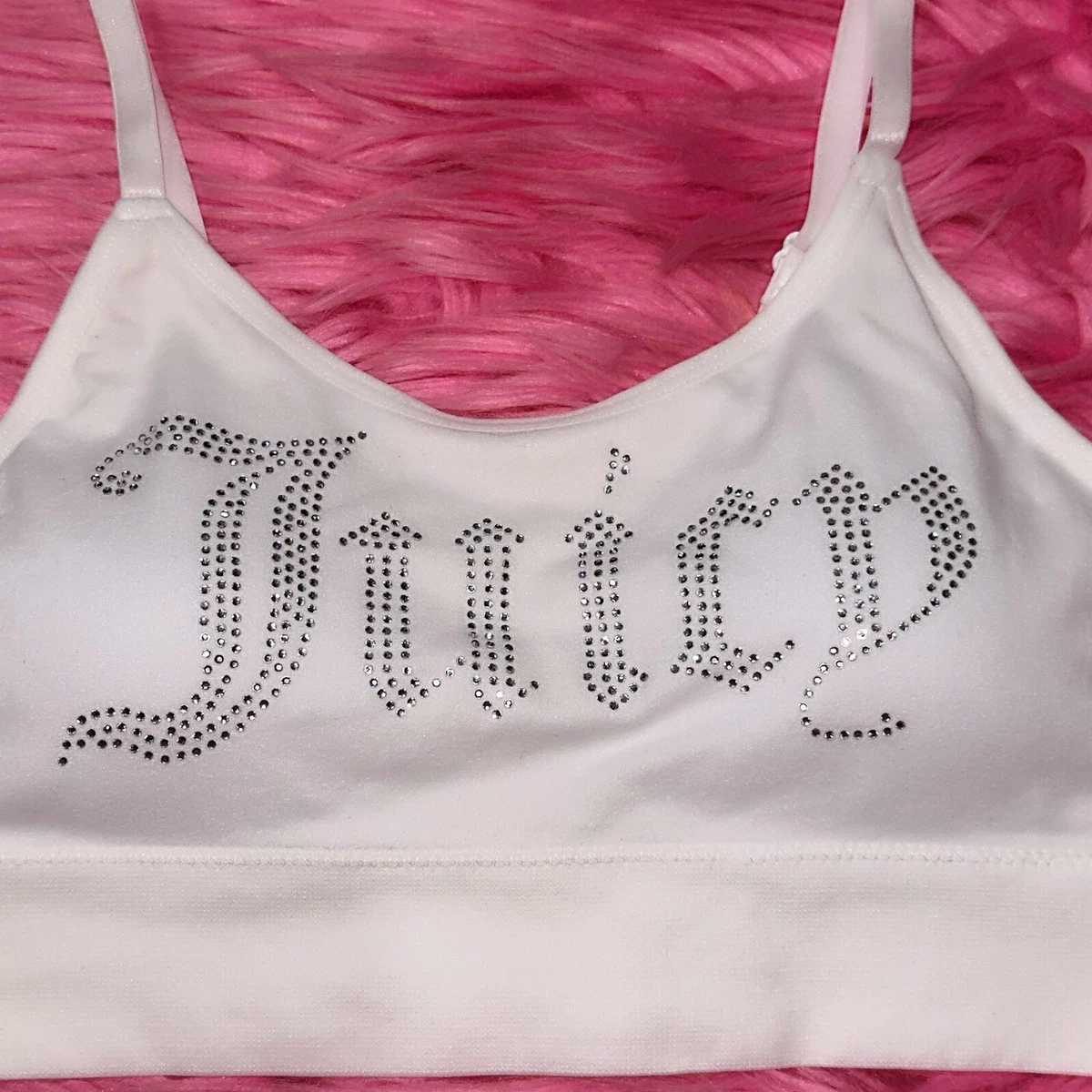 Juicy Couture White Sports Bra With Rhinestones And Padded Size Large 🌹