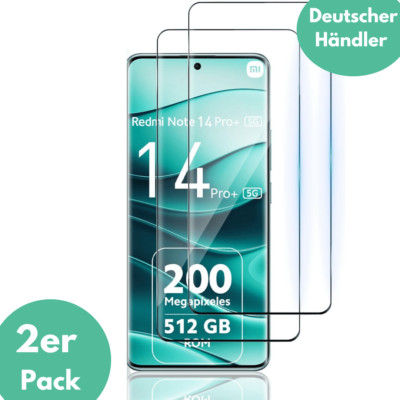 2X Schutzglas für Xiaomi Redmi Note 14 Pro Plus 5G Panzerfolie Display Schutz 9H