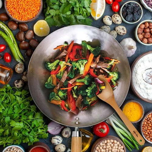 Helen'S Asian round Bottom Wok Set, Carbon Steel and Bamboo, 12-Inches, 4-Piece - Picture 8 of 11