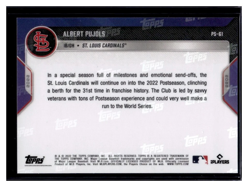 2022 Topps Now Postseason #PS-61 Albert Pujols Base Card - Image 2 of 2
