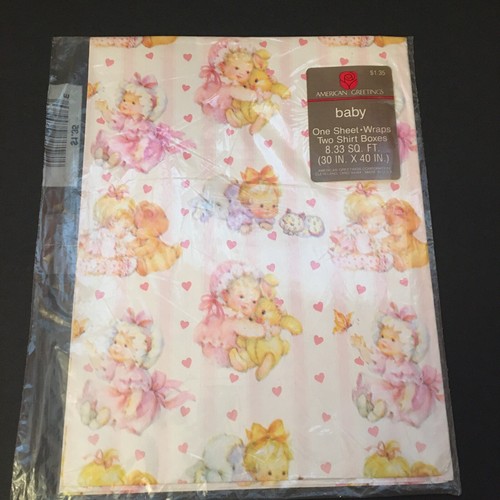 New Vtg American Greetings Gift Wrap Paper Baby Shower Bears Rabbits Hearts Cats - 第 1/3 張圖片