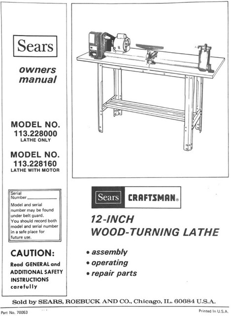 Original Owners Manual From 12 Sears Craftsman Wood Lathe