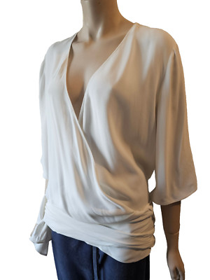 Massimo Dutti Damen Wickelbluse Weiß Oversize L Blogger Boho Tunika
