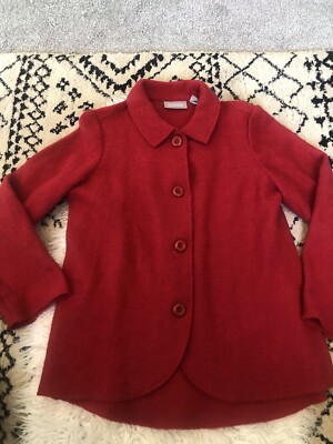 Chicos Jacket Blazer 100% Knitted Wool Button Down Size Red