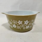 Vintage Pyrex Avocado Green Spring Blossom White Daisey 473 1QT Casserole Dish