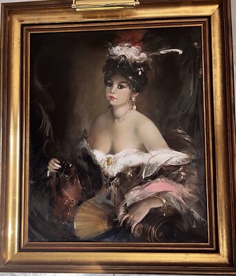 Dame Im Theater Gerahmtes Ölgemälde