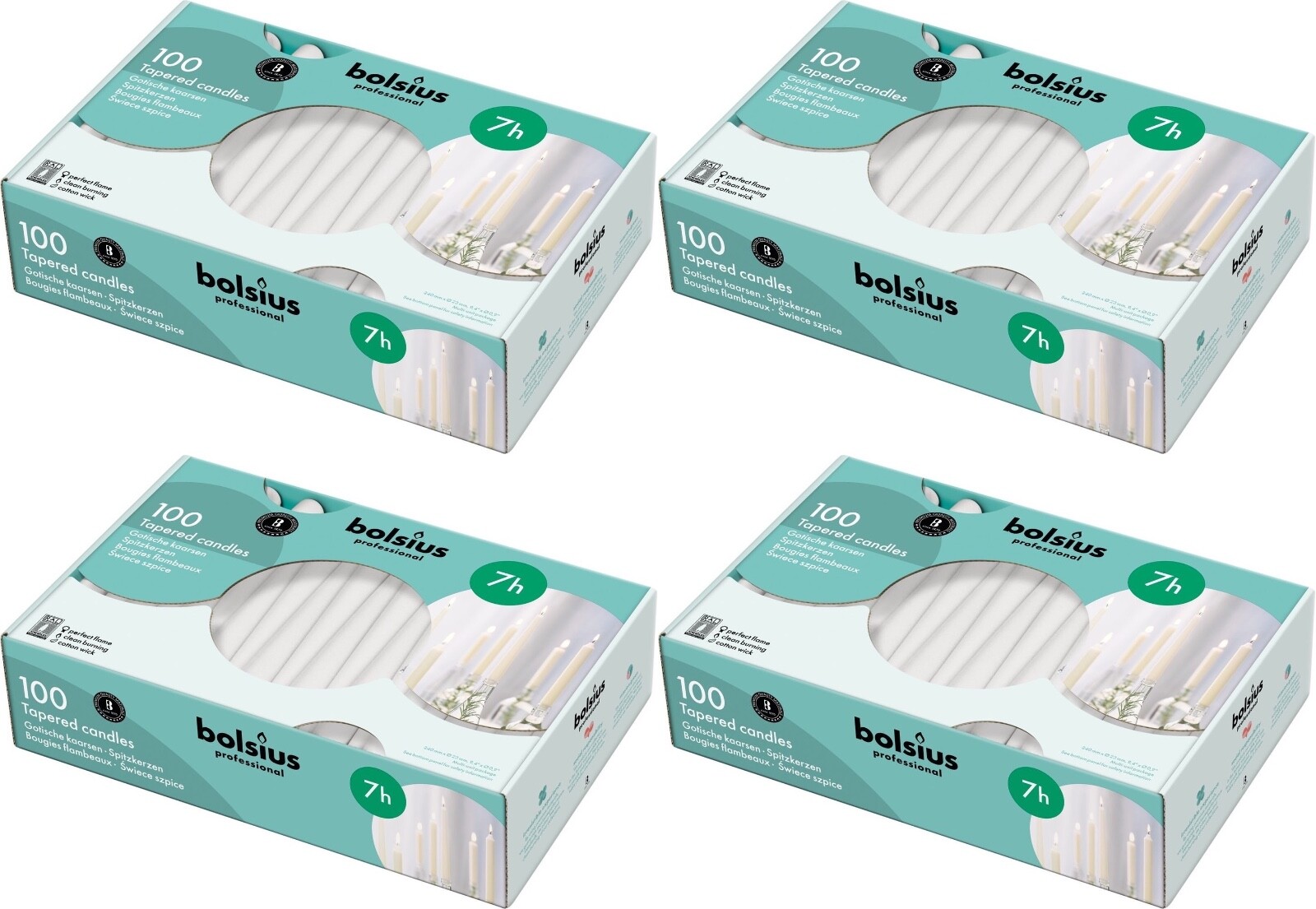 400x Bolsius 10"" Tapered Dinner Candles - Up to 7 Hour Burn Time - WHITE