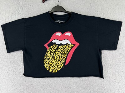 Rolling Stones Shirt Womens Medium Black Cut-Off Leopard Pring Tongue Cotton