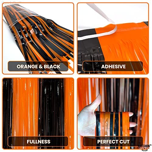 KatchOn, Black and Orange Foil Fringe Curtain - XtraLarge 8x3.2 Feet, Pack of - Picture 5 of 7