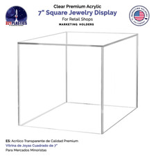 Acrylic 7" Cube Riser Display Box 5 Sided Jewelry Pedestal Stand Clear