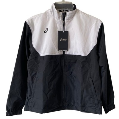 NEW ASICS Junior's Upsurge Warm Up Track Jacket Size Medium Black White Full Zip