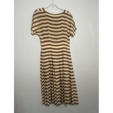 Linda Allard Ellen Tracy Vintage 100 Silk Striped Midi Dress Tan Cream Sz 8