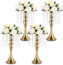 Elegant Gold Vases Set of 4 - 13.5" Tall Crystal Flower Stands for Events