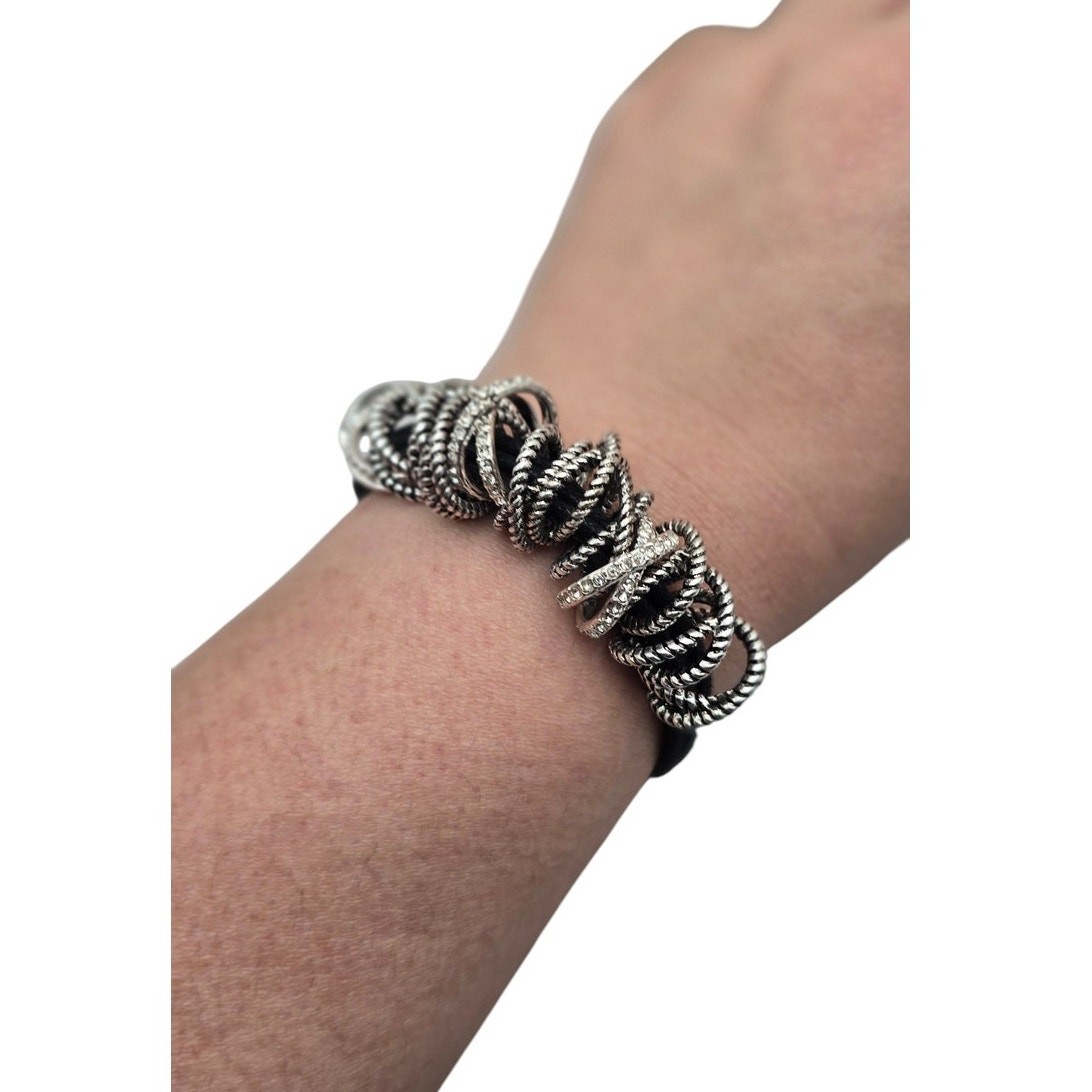 Chunky Silver Ring Cluster Toggle Clasp Textured … - image 2