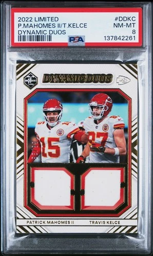 2022 PANINI LTD DYNAMIC DUOS #DDKC PATRICK MAHOMES II TRAVIS KELCE 98/99 PSA 8