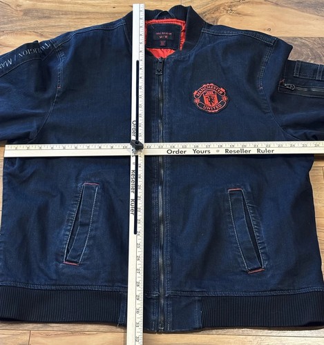 Men’s 3X True Religion Manchester United FC Denim Bomber Jacket Pockets Grunge - Picture 10 of 11