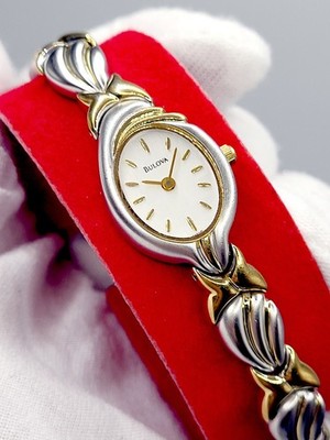 [N. MINT] 1990's Bulova 17mm Ladies Quartz Watch Two Tone 