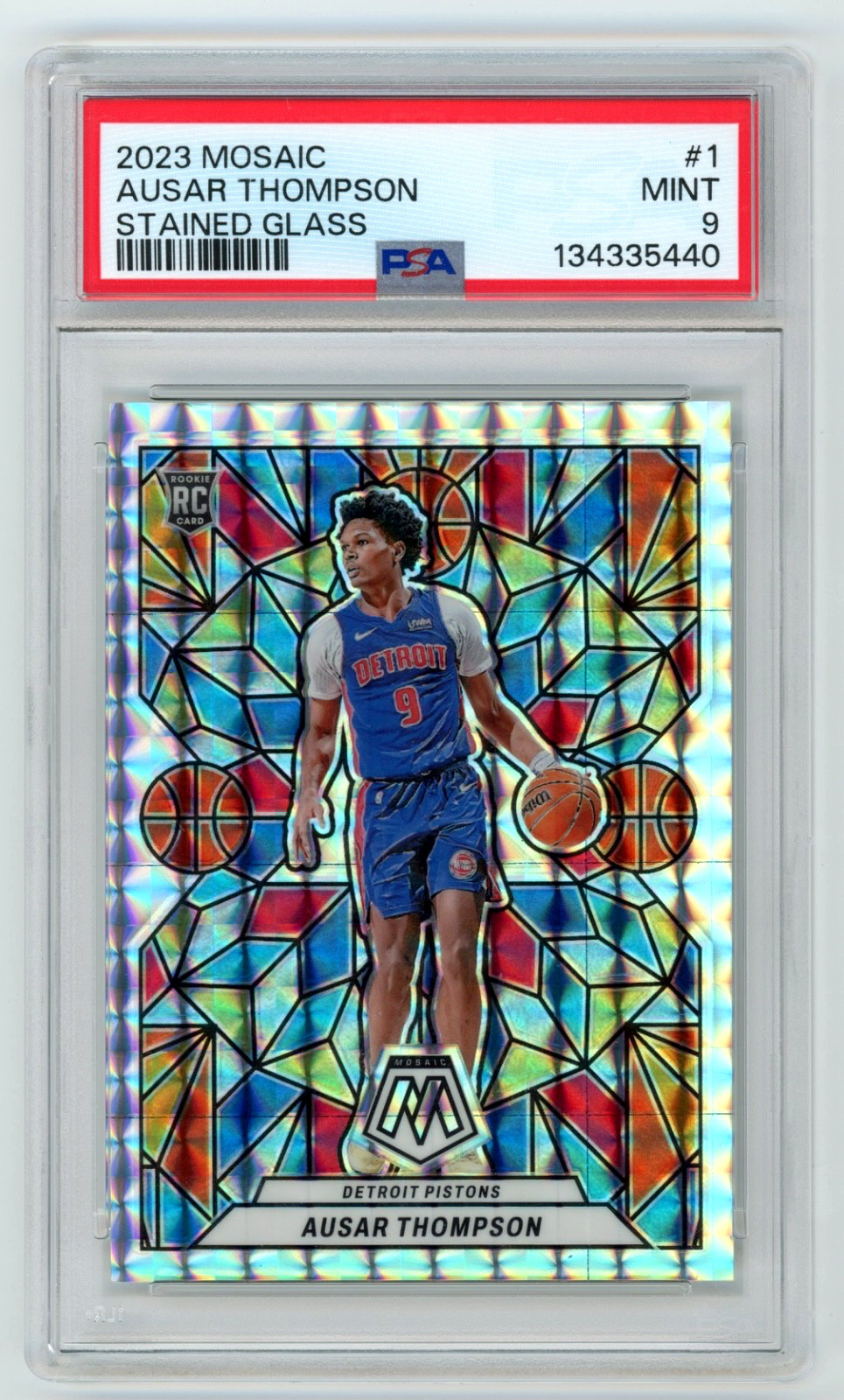 2023-24 Panini Mosaic Ausar Thompson Stained Glass SSP Rookie RC #1 PSA 9