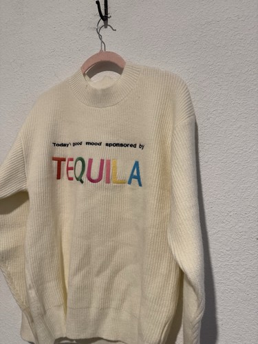 Today's Good Mood is Sponsored by Tequila - Off White Sweater Size Small Top - Picture 3 of 8
