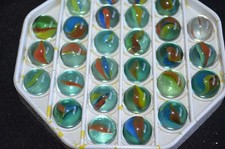 Estate Lot of 28 Vintage Blue Green Glass Toy Marbles Swirls Cat's Eye