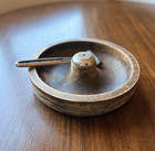 Vintage Wooden Nut Cracking Bowl with Silver Nut Cracker — photo 2