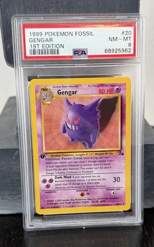 Pokémon 1999 Fossil Gengar 1st Edition PSA 8 Rare 20/62 English