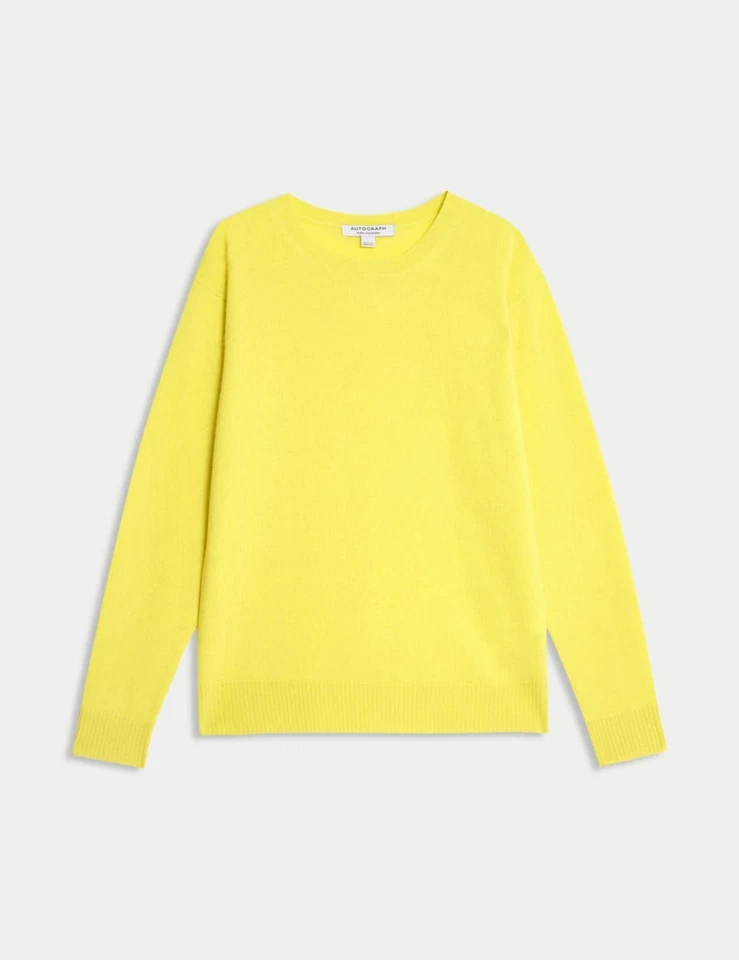 Marks & Spencer Womens Yellow Cashmere Crew Long sleeved Women Jumper - M&S — 第 2/4 张图片