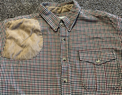 Boyt Harness Company Men Button Down Shooting Hunting Shirt Plaid Suede Patch XL