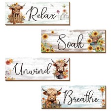 Riletese 4PCS Highland Cow Wall Art - Bathroom Wall Decor, Farmhouse Wall Dec...