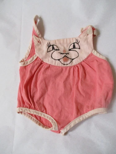 MATTEL TINY CHATTY BABY FUN TIME ROOMPER #283 PINK W CAT FACE NEEDS 1 BUTTON RD