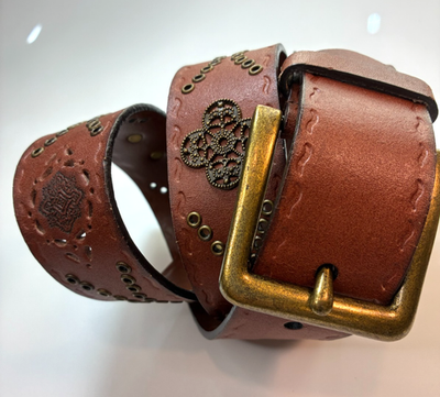 *EUC* Y2K Boho Bronze Medallion Leather XL Belt Y2K Brown Braided Leather Medallion Belt - Etsy main image 4