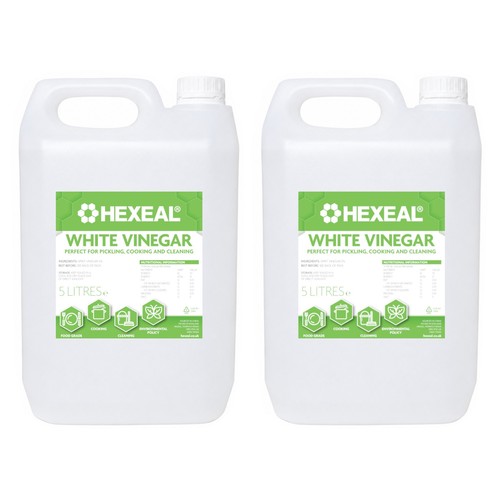 Hexeal White Vinegar 2 x 5L - Food Grade - Cooking, Cleaning, Pickling & Baking
