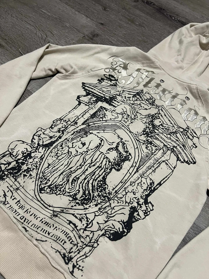 Sudadera con Capucha Y2k Rara Affliction Distress Calavera Grunge Talla M Foto 3 de 4