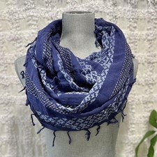 Blue Bohemian cottagecore infinity scarf fringe