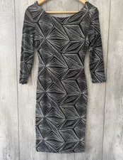 New Look Black Silver Sparkle Short Mini Party 3/4 Sleeve Bodycon Dress UK 12