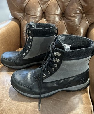 UGG Boots Previously Owned Leather Black with Gray Men s Size 13