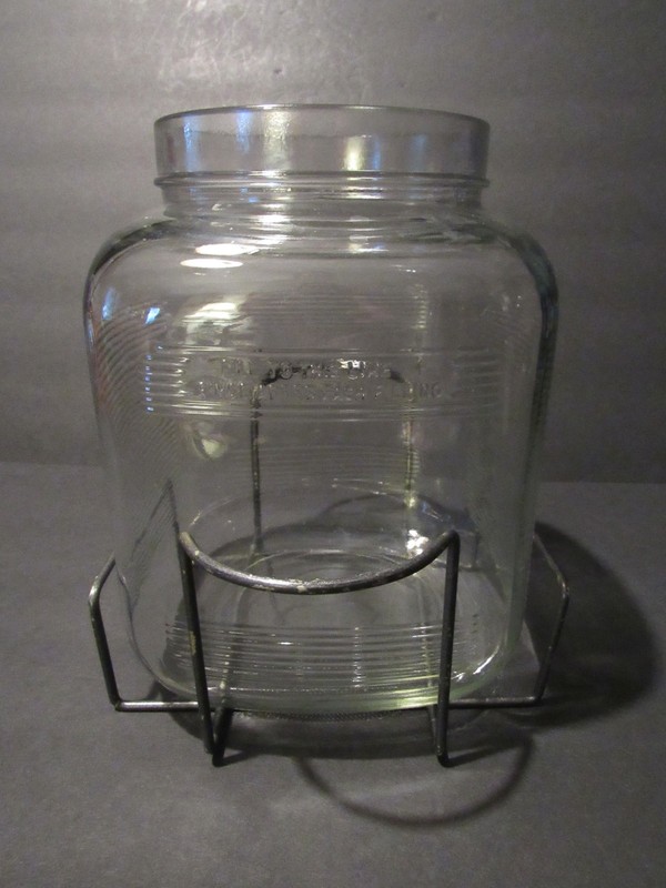 Antique Vintage Hoosier Pickle Counter Jar Metal Rack Cradle Ribbed & Fill Line